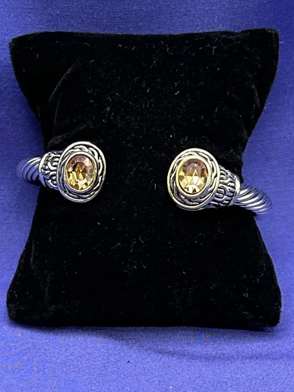 Twisted Cable Cuff Bracelet Citrine-Colored Crystal Accents